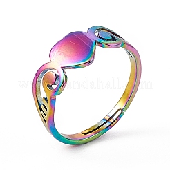 Ion Plating(IP) 201 Stainless Steel Heart Adjustable Ring for Women&nbsp;RJEW-K242-01M