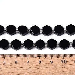 天然石オブシディアンビーズ連売り  六角  シードビーズで  8~10x8~10x4~5mm  穴：0.9~1mm  約18~19個/連  7.68~8.07''（19.5~20.5センチメートル）&nbsp;G-P534-A22-01