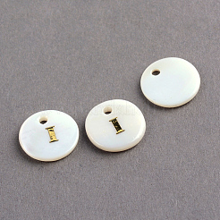 淡水シェルペンダント  フラットラウンド、ゴールドブロッキングレター.i  11.5x2mm  穴：1.5mm&nbsp;LS-SSHEL-S249-I