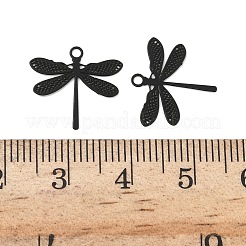 スプレーペイント430ステンレススチールチャーム  トンボ  ブラック  14x15x0.3mm  穴：1.2mm&nbsp;STAS-C153-12B
