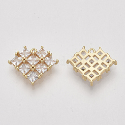 真鍮製マイクロパヴェキュービックジルコニアペンダント  ハート  透明  ニッケルフリー  18KGP本金メッキ  14x17x3mm  穴：1mm&nbsp;ZIRC-S064-005