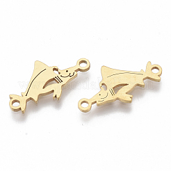 201 ステンレススチールリンクコネクター  レーザー切断  鮫  ゴールドカラー  9.5x18x1mm  穴：1.4mm&nbsp;STAS-R104-030G