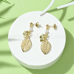 Hollow Leaf Brass Dangle Stud Earrings&nbsp;EJEW-TA00372