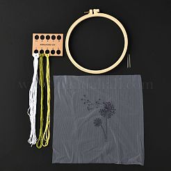 DIY透明生地刺繡キット  ポリウレタン弾性繊維とプラスチックフレーム＆鉄針＆色糸付き  タンポポ模様  21x20x0.9cm  内径：18のCM&nbsp;DIY-K032-78B