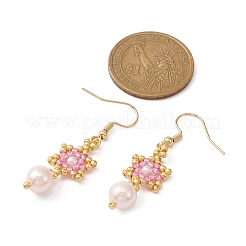 スター＆ラウンド グラスシード ブレイドダングル イヤリング  女性用304ステンレススチールイヤリング  ミックスカラー  48x13mm&nbsp;EJEW-MZ00106