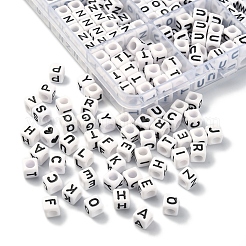 不透明なアクリル水平穴レタービーズ  キューブ  弾性水晶の線で  ホワイト  6x6x6mm  穴：3.2~3.5mm  約802個/セット&nbsp;SACR-YW0001-44