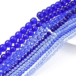 電気メッキガラスビーズセット  混合スタイル  ブルー  3~10x2~10mm  穴：0.7~1.5mm  1連/スタイル&nbsp;EGLA-FS0001-42D