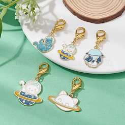 合金エナメルペンダントデコレーション  亜鉛合金カニカン付き  猫の形  ミックスカラー  36~44mm&nbsp;HJEW-JM01335