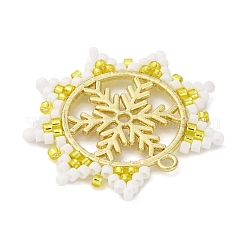 クリスマステーマのガラスシードビーズペンダント  金合金のペンダント付き  スノーフレーク  31x35x2mm  穴：1.6mm&nbsp;PALLOY-MZ00809-01