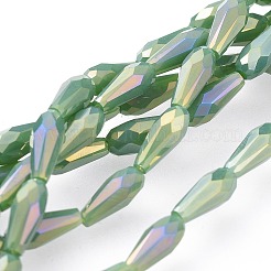 電気メッキガラスビーズ連売り  フル虹メッキ  多面カット  ティアドロップ  ミックスカラー  9~10x4mm  穴：0.8mm  約70~72個/連  25.98インチ〜27.95インチ（66~71cm）&nbsp;EGLA-L015-FR-B