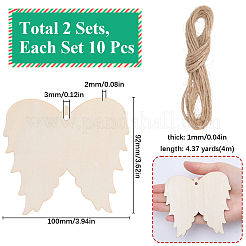 未完成の木製ペンダント装飾2セット  ジュートロープ吊り下げ装飾  ウイング  92x100x2mm  穴：3mm&nbsp;WOOD-SC0001-89
