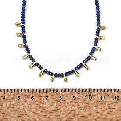 Natural Lapis Lazuli Faceted Rondelle Baded Necklaces with 201 Stainless Steel Teardrop Charms&nbsp;NJEW-JN06428-02