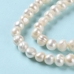 天然養殖淡水パールビーズ連売り  ポテト  グレードA  パパイヤホイップ  6~7x5~6mm  穴：0.6mm  約61個/連  13.86~13.98インチ（35.2~35.5cm）&nbsp;PEAR-E018-72