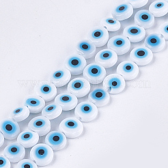 手作りナザールボンジュウランプワークビーズ連売り  フラットラウンド  乳白色  6x2.5mm  穴：1mm  約64~65個/連  14.1インチ〜14.5インチ&nbsp;LAMP-S191-02A-08