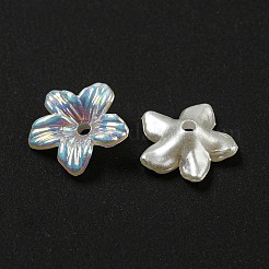 虹色のABSプラスチックビーズキャップ  ABカラーメッキ  5  - 花びらの花  カラフル  11.5x11.5x3.5mm  穴：1.5mm&nbsp;OACR-C021-05