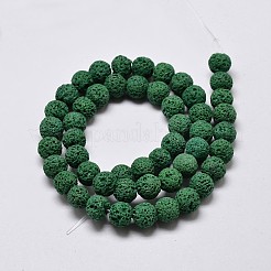 天然溶岩岩の丸いビーズ連売り  染め  濃い緑  8mm  穴：1mm  約50個/連  15.7インチ&nbsp;G-I124-8mm-04
