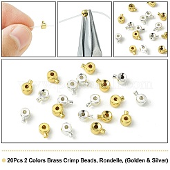 20 個 2 色真鍮つぶし玉  ロンデル  ゴールデン＆シルバー  4.3x3.1x2.5mm  穴：0.8mm  10個/カラー&nbsp;KK-CJ0001-92