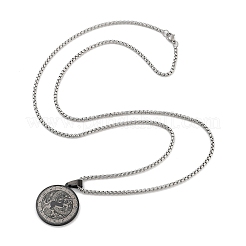 Retro Mandala 201 Stainless Steel Box Chain Constellation Pendant Necklaces for Women Men&nbsp;NJEW-M223-01I