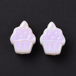 UVメッキレインボー虹色アクリルヨーロピアンビーズ  大穴ビーズ  エナメル  ケーキ  ミックスカラー  14.5x11x7.8mm  穴：4mm&nbsp;X-SACR-E009-43