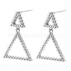 真鍮ダングルスタッドピアス  ステンレス鋼ピンと  ニッケルフリー  三角形  プラチナメッキ  34x22.5mm  ピン：0.7mm&nbsp;KK-N232-106P-NF