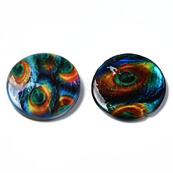 印刷された天然淡水シェルビーズ  フラットラウンド  カラフル  20x3~4mm  穴：0.8mm&nbsp;SHEL-N026-144