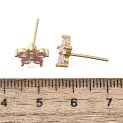 Brass Pave Cubic Zirconia Stud Earrings for Women&nbsp;EJEW-F363-04G