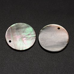 黒リップシェルフラットラウンドペンダント  25x1~2mm  穴：1.5mm&nbsp;BSHE-M019-08
