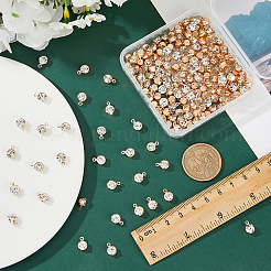 真鍮とガラスのペンダント200個  ラウンドチャーム  DIYジュエリーアクセサリー  ライトゴールド  8.5x6x4.5mm  穴：1.2mm&nbsp;FIND-FH0011-98A
