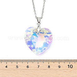 Clear AB Faceted Glass Heart Pendant 304 Stainless Steel Cable Chain Necklaces for Women&nbsp;NJEW-JN06176