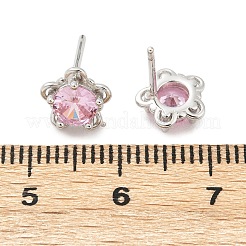 925スターリングシルバーキュービックジルコニアスタッドピアス  花  銀  7.5x8mm&nbsp;EJEW-V019-02P