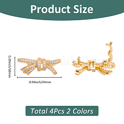 4個2色の真鍮ラインストーン折りたたみ式留め具  蝶結び  ミックスカラー  10x24x12mm  2個/カラー&nbsp;KK-FH0007-72