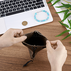 牛革ジュエリー化粧品収納バッグ  ワックスドローストリングコード付き  長方形  コーヒー  14.5cm&nbsp;ABAG-BBC0001-34A