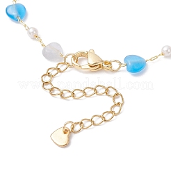 女性用キャットアイプラスチックパールビーズリンクブレスレット  ハート  真鍮パーツ  カラフル  7-3/8インチ（18.6cm）&nbsp;BJEW-JB12381