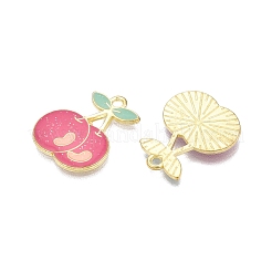 ライトゴールドメッキの合金エナメルペンダント  カドミウムフリー＆鉛フリー  グリッターパウダー付き  さくらんぼのチャーム  ショッキングピンク  21x17x2mm  穴：1.8mm&nbsp;PALLOY-N176-25B-RS