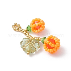 ガラスシードビーズのベリーと葉のペンダント  ガラスとアクリルで  オレンジ  35x22x10mm  穴：2mm&nbsp;PALLOY-MZ01114-03