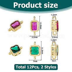 12Pcs 2 Styles Brass Micro Pave Cubic Zirconia Links Connectors&nbsp;KK-HS0015-22B