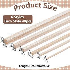 240Pcs 6 Styles Square Wood Craft Sticks&nbsp;WOOD-WR0001-30