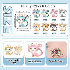 32本8色合金エナメルペンダント  猫の形のチャーム  ミックスカラー  24.5x21x2mm  穴：3mm  4個/カラー&nbsp;ENAM-TA0002-88