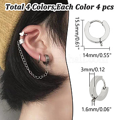 16Pcs 4 Colors 304 Stainless Steel Huggie Hoop Earrings Findings&nbsp;STAS-WR0001-15