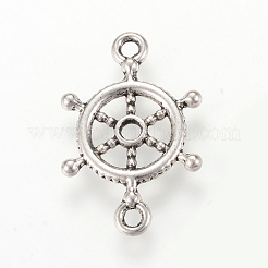 チベットスタイルの合金リンクコネクター  舵  カドミウムフリー＆鉛フリー  アンティークシルバー  23x15x2mm  穴：2mm&nbsp;X-TIBE-Q066-13AS-RS