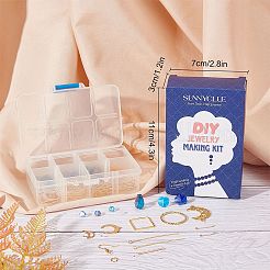 DIYダングルピアス作成キット  ガラスビーズ入り  合金リンク  真鍮製のペンダント＆リンキングリング＆アイピン＆ボールヘッドピン＆丸カン＆ピアスフック  304ステンレススチールチャーム  ゴールドカラー  6x5mm  穴：1mm&nbsp;DIY-SC0016-39