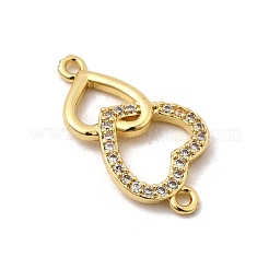 Brass Micro Pave Clear Cubic Zirconia Double Heart Connector Charms&nbsp;KK-I360-013G-02