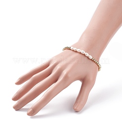 女性のための天然真珠と真鍮ビーズ ストレッチ ブレスレット  古いレース  内径：2-1/4インチ（5.8cm）&nbsp;BJEW-JB08164-02