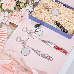 3Pcs 3 Styles 201 Stainless Steel String Bag & Iron with Glass Mirror & Alloy Bowknot Pendant Keychains&nbsp;HJEW-SC0003-30