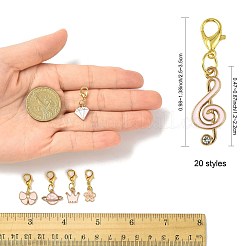 20 個 20 スタイル合金エナメルペンダント装飾  合金製カニカン付き  混合図形  ゴールドカラー  ピンク  25~35mm  1個/スタイル&nbsp;HJEW-FS00048