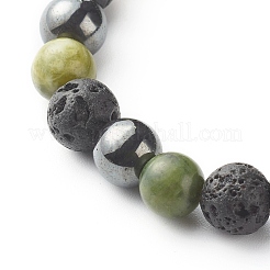 Natural Jade & Lava Rock & Synthetic Hematite Round Beaded Stretch Bracelet&nbsp;BJEW-JB06657-02