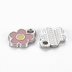 ラックメッキ合金エナメルチャーム  カドミウムフリー＆鉛フリー  プラチナ  花  鮭色  15x12x2mm  穴：2mm&nbsp;X-ENAM-N053-49-RS