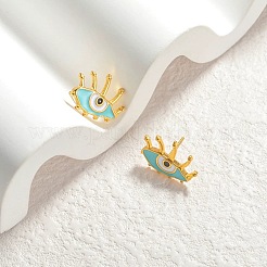 女性用304ステンレススチールエナメルスタッドピアス  目  18KGP本金メッキ  12.5x17mm&nbsp;EJEW-M095-05G