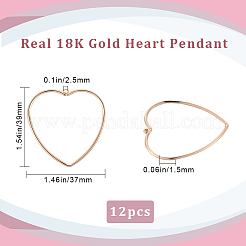真鍮製ペンダント12個  ハート  18KGP本金メッキ  39x37x1.5mm  穴：2.5mm&nbsp;KK-BBC0008-37