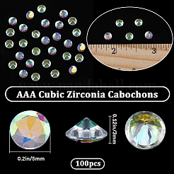 キュービックジルコニアの尖ったバックカボション100個  ファセットダイヤモンド形状  クリスタルAB  5x3mm&nbsp;ZIRC-BBC0002-39